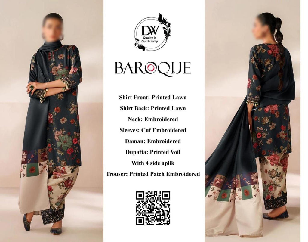 Baroque 3-Piece Lawn Suit – Premium Printed Collection
